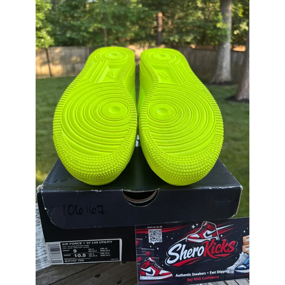 Nike Air Force 1 07‎ LV8 Utility Volt White Black AJ7747-700 Mens 9 Womens 10.5